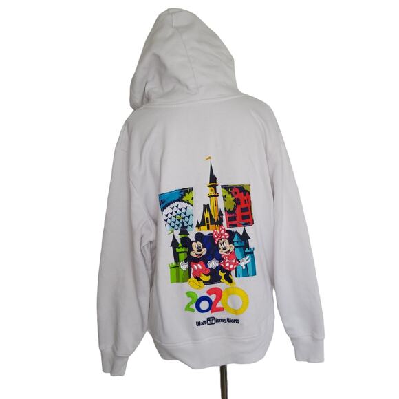 Disney Parks Walt Disney World 2020 Sweatshirt White Hooded Mickey Women 1X - Picture 4 of 14